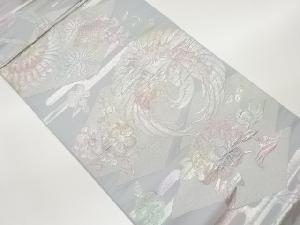 松皮菱に鶴・松梅模様織出し袋帯